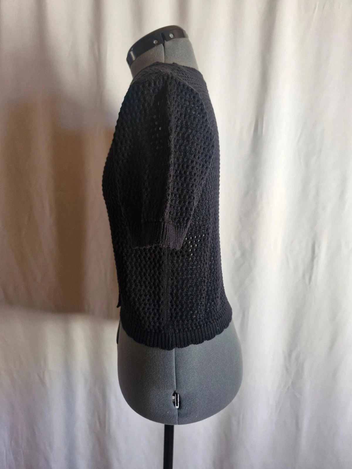 Chaleco Only para mujer XS negro con malla calada mangas cortas abotonado – photo 2